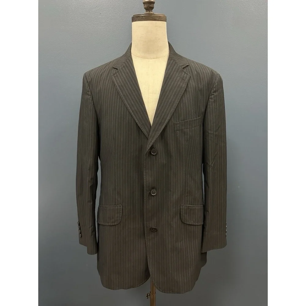 Oscar de la Renta Blazer 42L Black‎ Pinstripe Sport Coat Cotton Blend Honduras